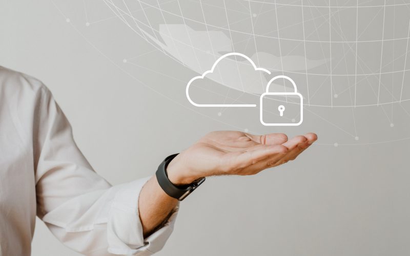 Hand holding cloud system with data protection