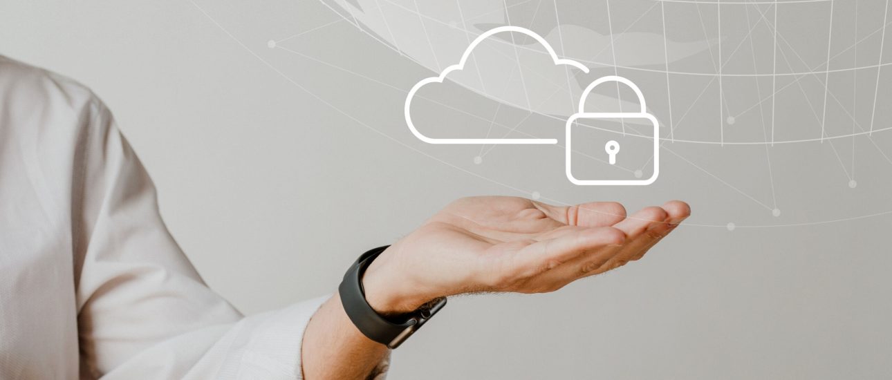Hand holding cloud system with data protection
